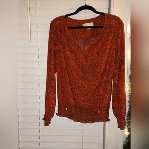 MICHAEL Michael Kors Red and Black Long Sleeved Blouse Size S EUC